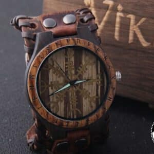 Leather Bracelet Viking Wooden Watch | Valknut Horde