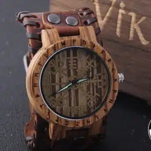 Leather Bracelet Viking Wooden Watch | Valknut Horde